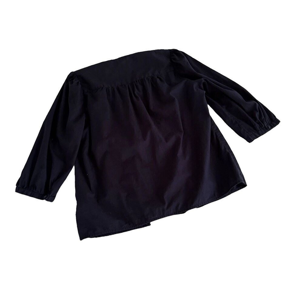 St John's Bay Women's Top L Dk Blue Boho Embroidered Cotton Button Down Peasant - Picture 2 of 9